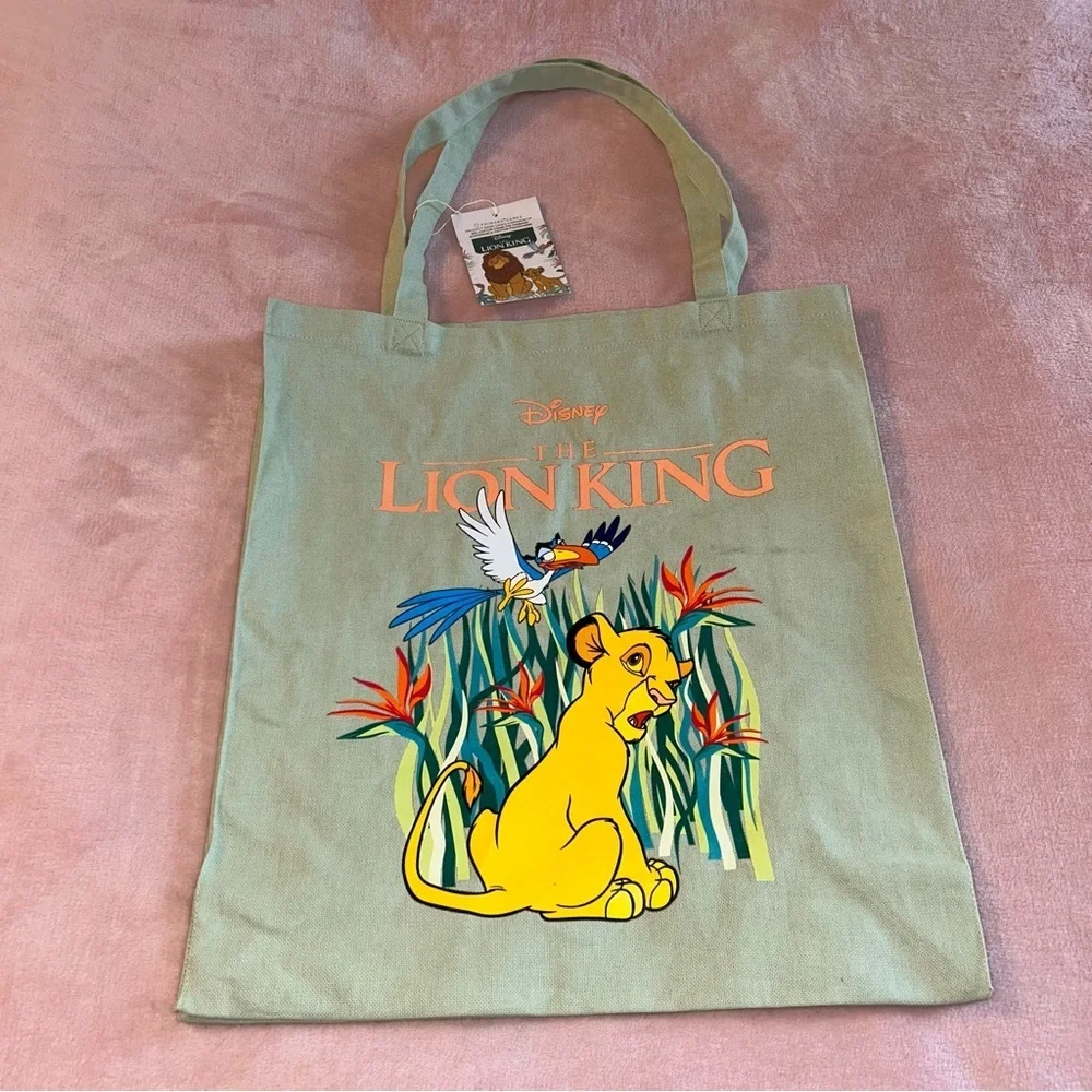 Lion King light green cotton tote bag with young Simba and Zasu flawed